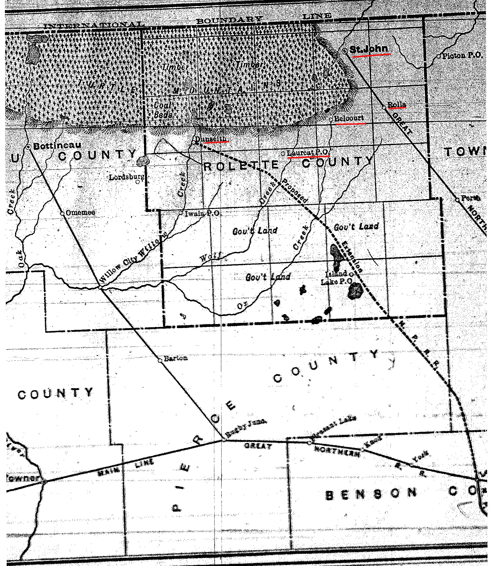 Rolette County Map Circa 1890s